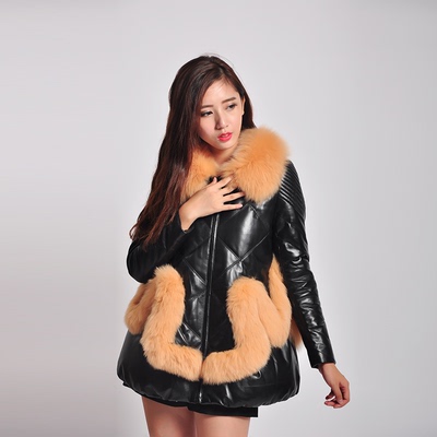 SHIPA2015冬季新品韩版绵羊皮中长款羽绒服狐狸毛毛领时尚外套