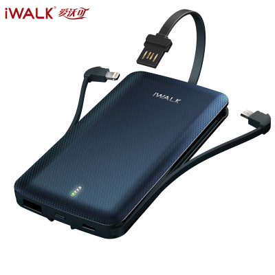 iwalk新款充电宝自带苹果安卓线支持三星S5 S6快充S7金属移动电源