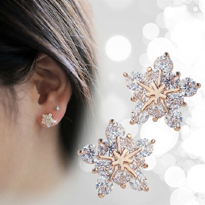 耳环钉女满钻五角星型雪花生日韩版大气质百搭个性防过敏大气质饰
