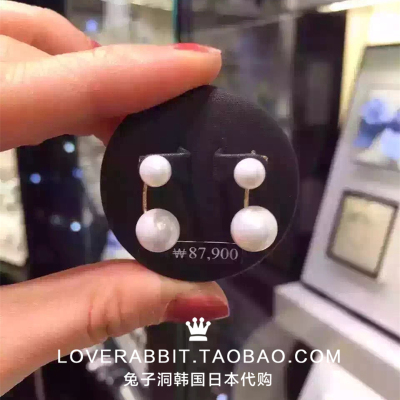 韩国代购 LLOYD专柜 14K金 大小淡水珍珠耳钉 耳环 金色 玫瑰金