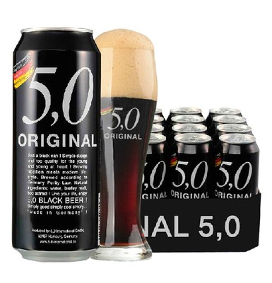 德国黑啤酒 5.0黑啤酒 500ml*24听整箱装奥丁格旗下啤酒