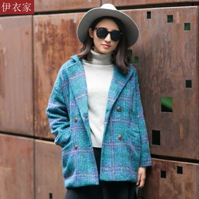 女优质羊毛泥冬装新款式外套 特色大方格子外套 呢子复古小外套女