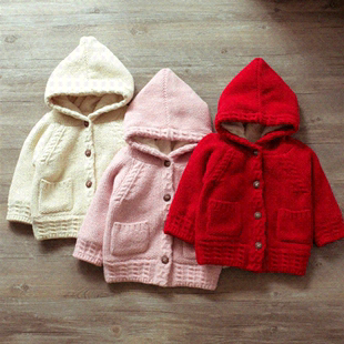 0-4岁加绒加厚男童女童小童毛衣开衫外套冬装婴儿童装宝宝针织衫