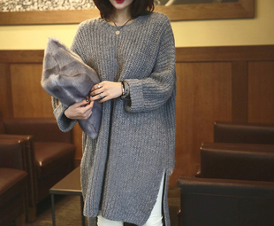 2015秋冬季韩国宽松毛线针织衫上衣潮长款套头外套女服装厂家批发