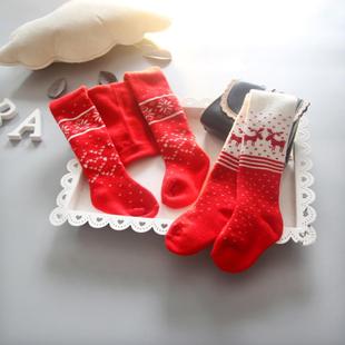 新年袜冬季婴儿高端超厚线袜圣诞喜庆连裤袜宝打底袜0-1-2-3岁