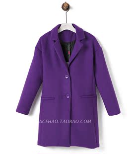 爆款2016早春新款呛口小辣椒同款 紫色羊毛毛呢大衣外套 Z15690