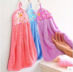 【三条装】珊瑚绒毛巾吸水厨房卡通可挂式擦手巾抹手布比纯棉柔软