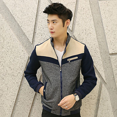 新款2015年立领常规青年男士修身时尚立体潮流保暖韩版休闲夹克