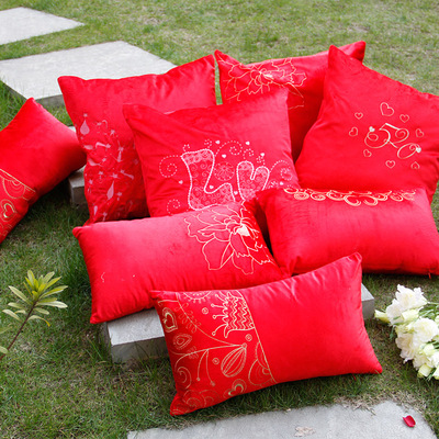婚庆用品大红色靠垫套 生日情人节礼物抱枕套 中式婚礼 特价包邮
