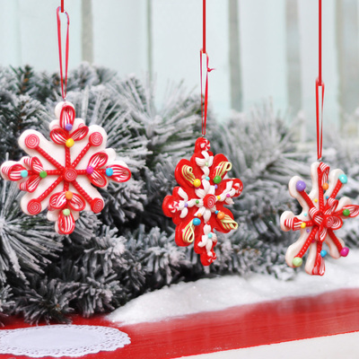 圣诞雪花挂饰 软陶奶油圣诞雪花挂件橱窗圣诞节装饰品吊饰