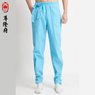 2016新款棉麻休闲裤男士修身直筒麒麟裤潮青少年运动中国风长裤
