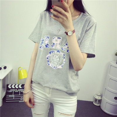 2016夏装新款韩国大码女装半袖字母印花学生宽松短袖T恤女上衣服