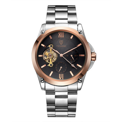 新款特威斯正品 韩版时尚男士手表 皮带手表 精钢机械表 防水男表