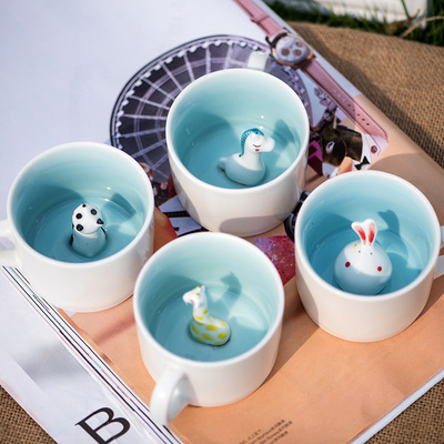 情侣杯子陶瓷可爱萌创意动物水杯咖啡杯牛奶马克杯带盖勺女生礼物