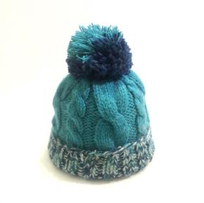 手工针织毛线帽女 韩版混色超大毛球加厚护耳秋冬季保暖卷边帽子