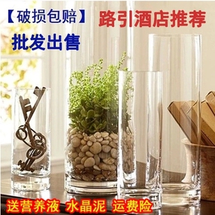 欧式透明玻璃花瓶水培富贵竹大号简约圆筒插花瓶客厅装饰落地摆件