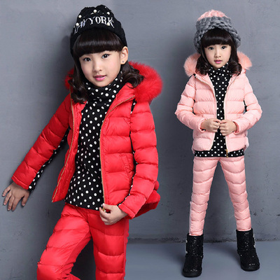 【天天特价】2015韩版加绒卫衣中大童时尚加厚棉衣三件套儿童套装