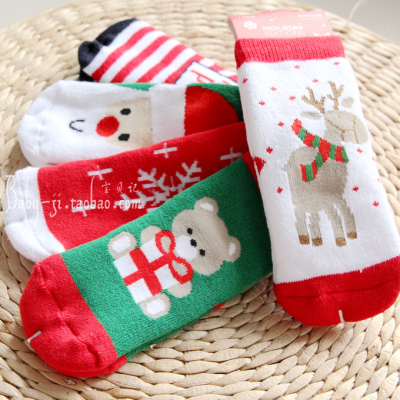 新年小鹿0-3岁雪人韩版圣诞袜子儿童毛圈袜宝宝婴儿用品加厚袜