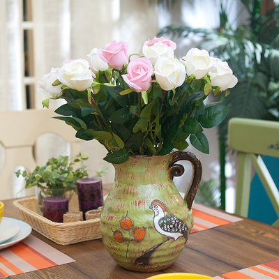 芮诗凯诗小鸟系列美式乡村做旧陶瓷彩绘欧式田园花器花瓶家居摆件