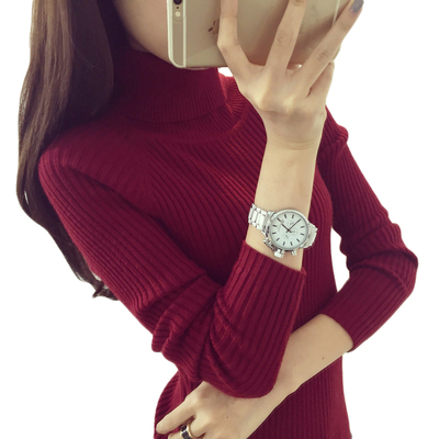 秋冬新款韩版高领打底毛衣女长袖套头加厚修身显瘦针织衫外套女