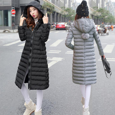 2015冬季韩版新款过膝长款韩范棉衣女时尚修身连帽毛球棉服外套潮