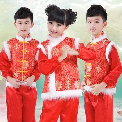 新款儿童圣诞节演出服女童民族秧歌元旦表演男童喜庆中国结舞蹈服