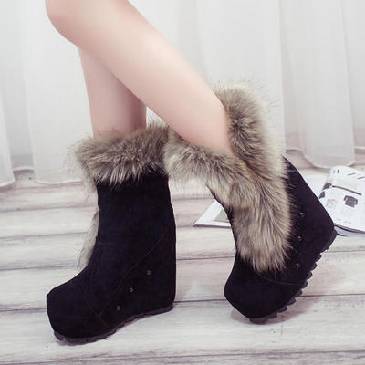 2015冬季新款坡跟厚底雪地靴加绒加厚女靴子欧美中筒棉靴女鞋子潮