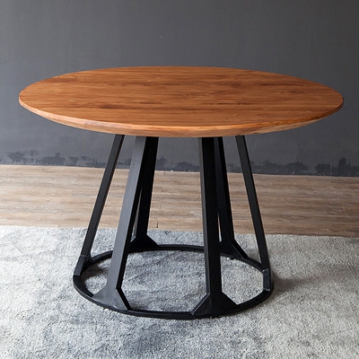 美式实木餐桌椅组合铁艺实木圆桌饭桌简约现代小户型圆桌圆形餐桌