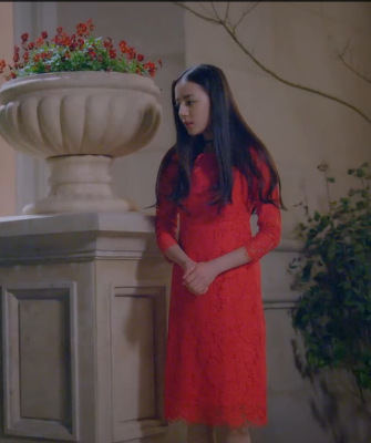 迪丽热巴高雯明星同款红色蕾丝连衣裙中长款2015新款修身连衣裙