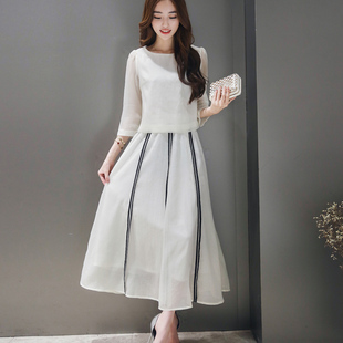 朵薇妮2015夏季新款欧根纱套装裙韩版气质优雅两件套连衣裙长裙子