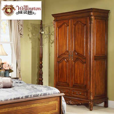 威灵顿美式实木衣柜法式古典两门整体衣橱简美欧式双门衣柜C603-2