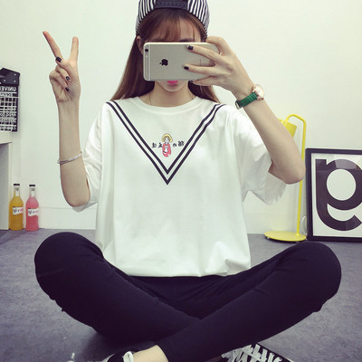 2016夏季新款韩版女装学生复古印花休闲蝙蝠袖宽松胖MM短袖t恤女