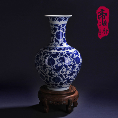 景德镇陶瓷器花瓶 缠枝莲大号青花瓷装饰品 工艺品家居客厅摆件