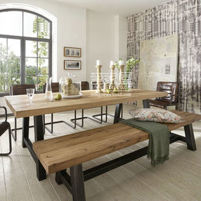 美式LOFT实木仿古餐桌 铁艺办公桌咖啡桌 做旧酒吧桌餐厅桌椅组合