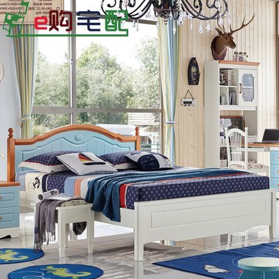 儿童床男孩实木床美式乡村家具双人床 高箱床橡木床1.2米1.5米床
