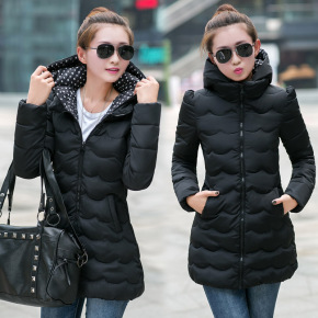 2015冬季新款棉服女中长款韩版修身连帽加厚大码棉衣学生棉袄外套