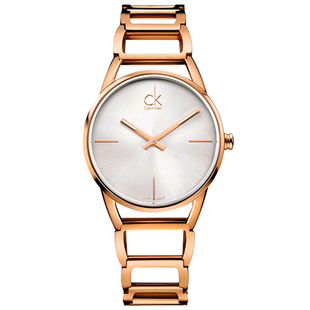 CK手表CalvinKlein专柜正品钢带玫瑰金时尚石英女表K3G23626薄白