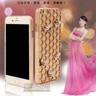 iPhone6手机壳蜂窝 苹果6/6S plus蜜蜂水钻保护套 潮女玫瑰金外壳