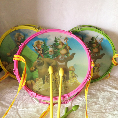 包邮熊大熊二双面鼓儿童爵士鼓敲打击乐器敲打手拍鼓腰鼓音乐玩具