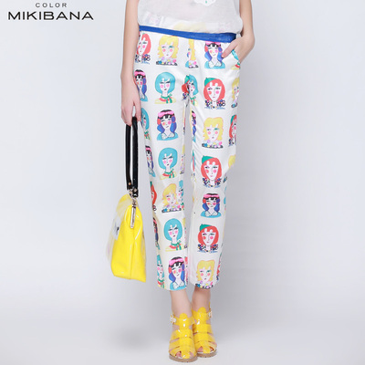 MIKIBANA 2015夏装新款 波普风印花长裤 女修身铅笔裤 M42 QG