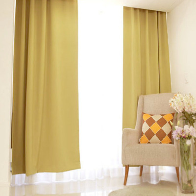 秋冬现代简约卧室客厅全遮光暖色纯色黄色布料定制窗帘成品酒店