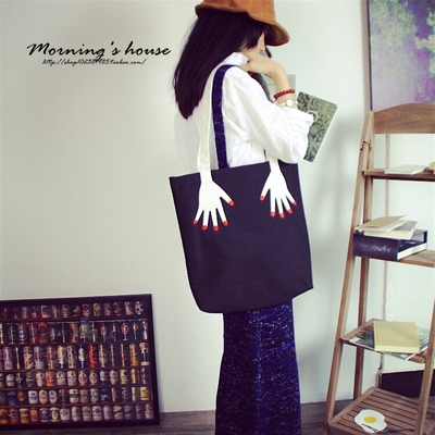 2016新款韩国包包女夏手提包帆布单肩包原宿包简约休闲购物环保袋