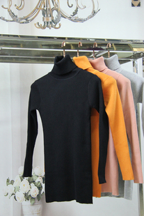 2016新款纯色休闲贴身高领毛衣中长款女装x105