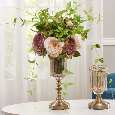 蒂拉欧式新古典创意玻璃花瓶假花仿真花套装摆件客厅家居装饰