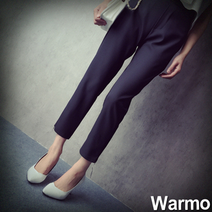 warmo2015韩国代购韩版气质修身显瘦雪纺高腰九分哈伦裤小脚裤女
