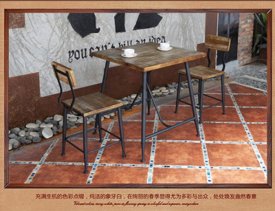 复古实木铁艺餐桌椅组合咖啡厅奶茶桌椅休闲茶餐厅方桌椅厂家现货
