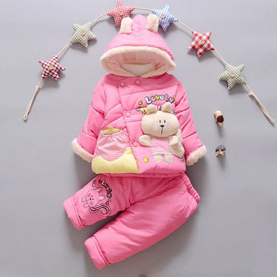 2016女童装冬装棉服0-1-2-3岁婴儿小童加厚新款棉衣冬款宝宝套装