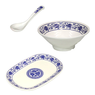 蓝青花瓷拉面碗密胺麻辣烫碗 仿瓷中式重庆小面碗 牛肉汤碗塑料碗