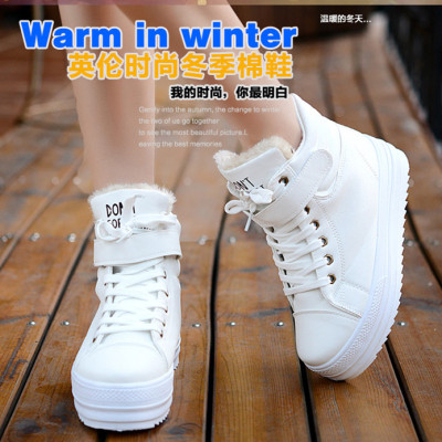 冬季高帮帆布鞋女内增高韩版厚底松糕休闲保暖雪地靴学生加绒板鞋