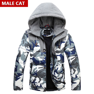 MALE CAT2015新款冬装韩版修身短款迷彩男士羽绒服加厚男士外套潮